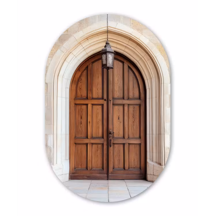 Houten - Deur - Lantaarn Wandcirkel Ovaal Glas middel -3d