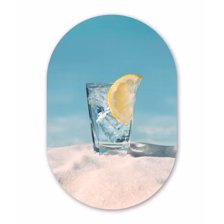 Glas - ijsblokjes - Citroen Wandcirkel Ovaal Forex klein -3d