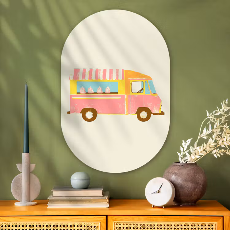 Ijskar - Retro - Softijsjes - Roze Wandcirkel Ovaal Glas middel -sfeer2