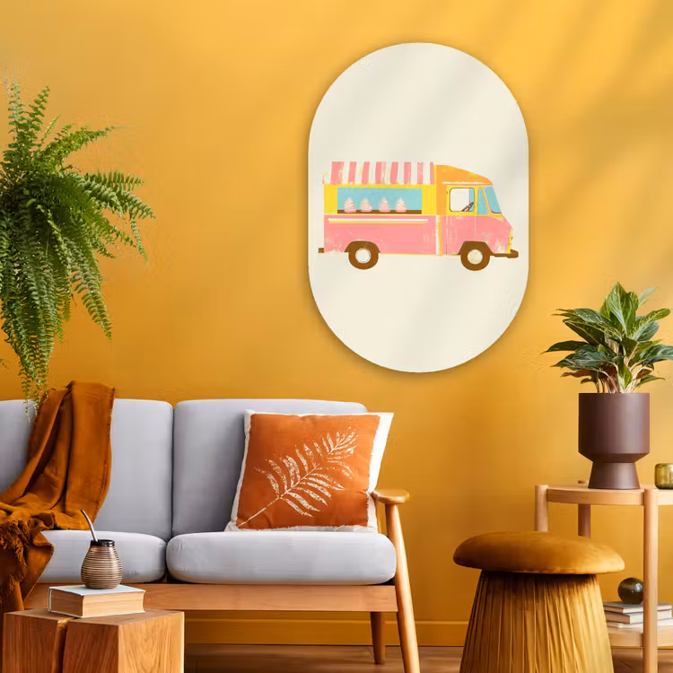 Ijskar - Retro - Softijsjes - Roze Wandcirkel Ovaal Glas middel -sfeer4