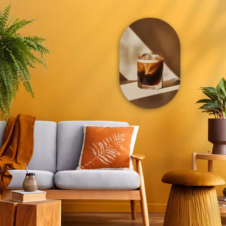 Glas - Ijskoffie - Schaduw - Bruin Wandcirkel Ovaal Forex klein -sfeer4