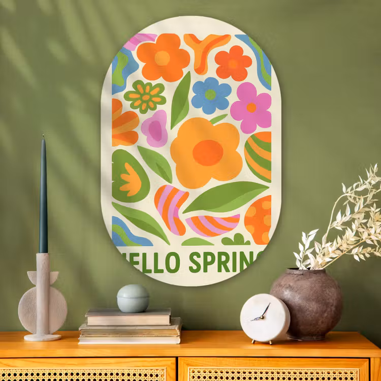Illustratie - Bloemen - Quote - Kleurrijk Wandcirkel Ovaal Glas middel -sfeer2