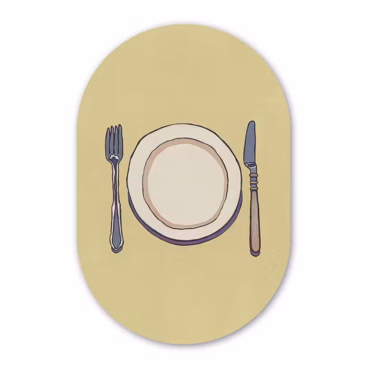 Illustratie - Bord - Bestek - Beige Wandcirkel Ovaal Glas middel -3d