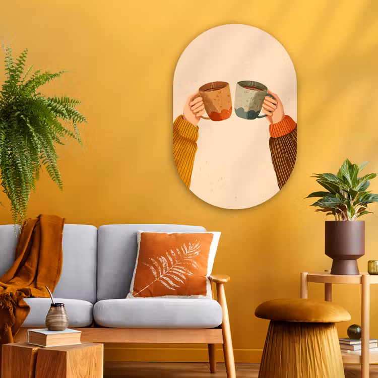 Illustratie - Mokken - Proosten - Bruin Wandcirkel Ovaal Glas middel -sfeer4