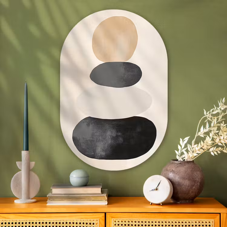 Japandi - Wabi sabi - Beige Wandcirkel Ovaal Glas middel -sfeer2