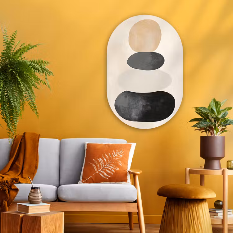 Japandi - Wabi sabi - Beige Wandcirkel Ovaal Glas middel -sfeer4