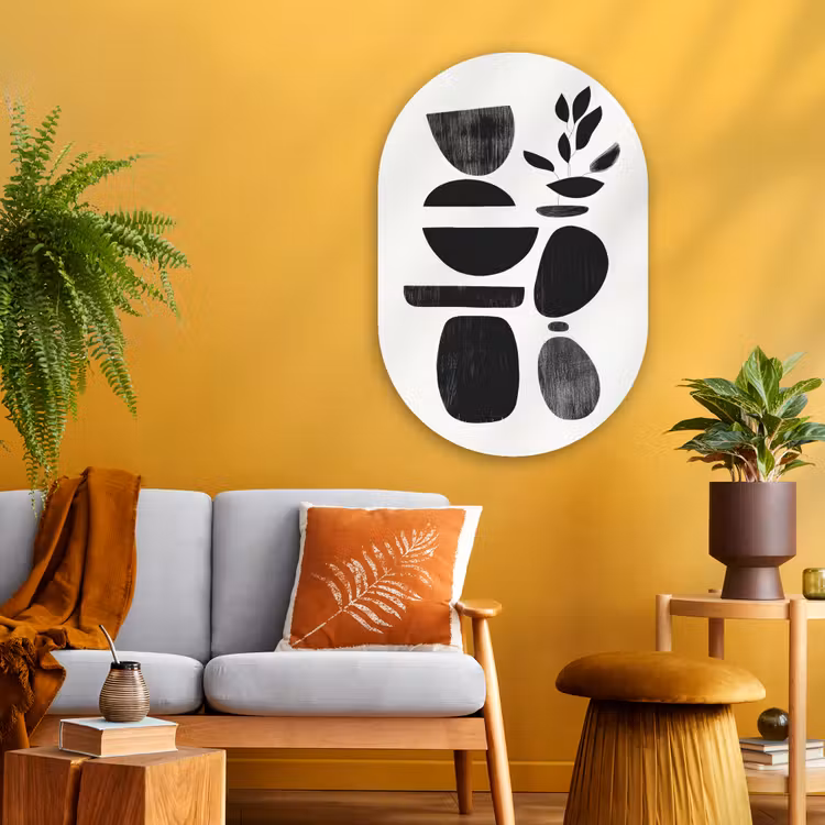 Japandi - Zwart - Abstract Wandcirkel Ovaal Glas middel -sfeer4