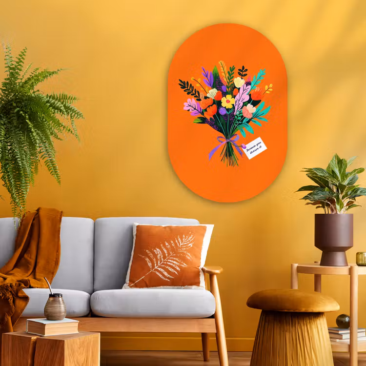 Kaartje - Boeket - Bloemen Wandcirkel Ovaal Glas middel -sfeer4