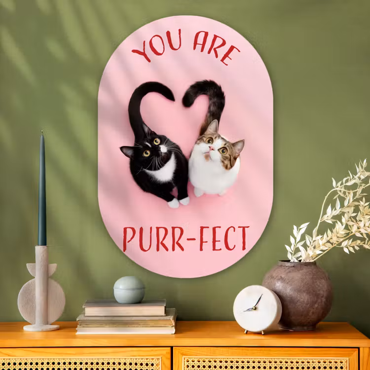 Kat - Hart - Tekst - Valentijn Wandcirkel Ovaal Glas middel -sfeer2