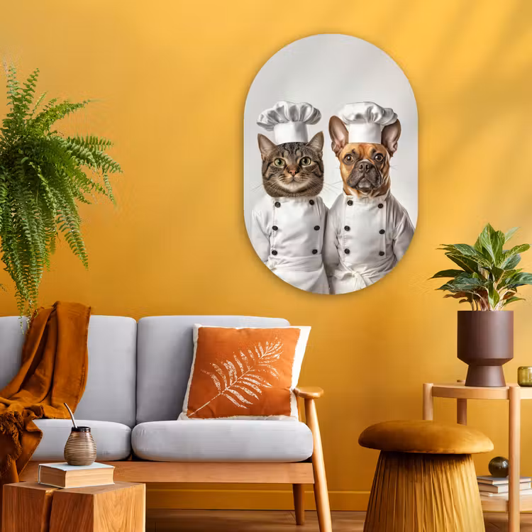 Kat - Hond - Kokskleding Wandcirkel Ovaal Glas middel -sfeer4