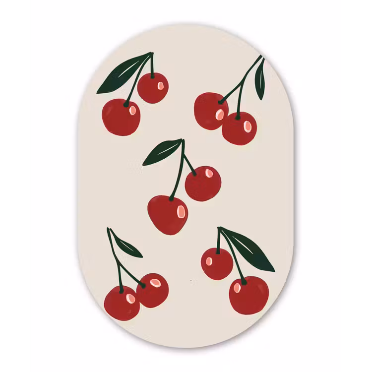 Kersen - Blaadjes - Rood Wandcirkel Ovaal Glas middel -3d