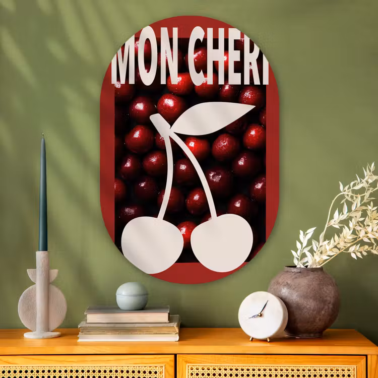 Kersen - Illustratie - Rood Wandcirkel Ovaal Glas middel -sfeer2