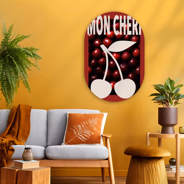 Kersen - Illustratie - Rood Wandcirkel Ovaal Glas middel -sfeer4