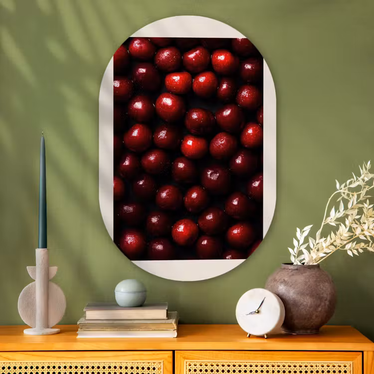 Kersen - Rood Wandcirkel Ovaal Glas middel -sfeer2