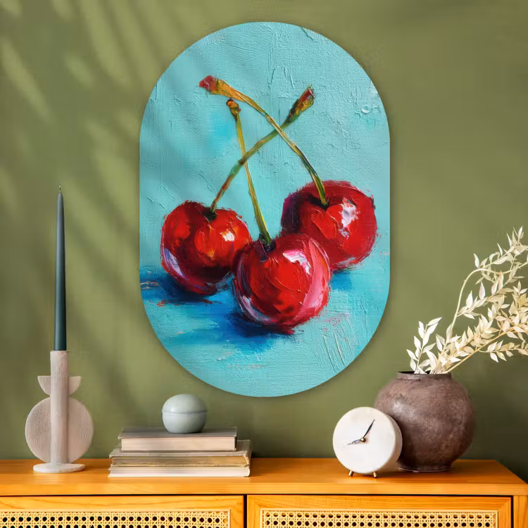 Kersen - Rood - Drie - Geverfd Wandcirkel Ovaal Glas middel -sfeer2