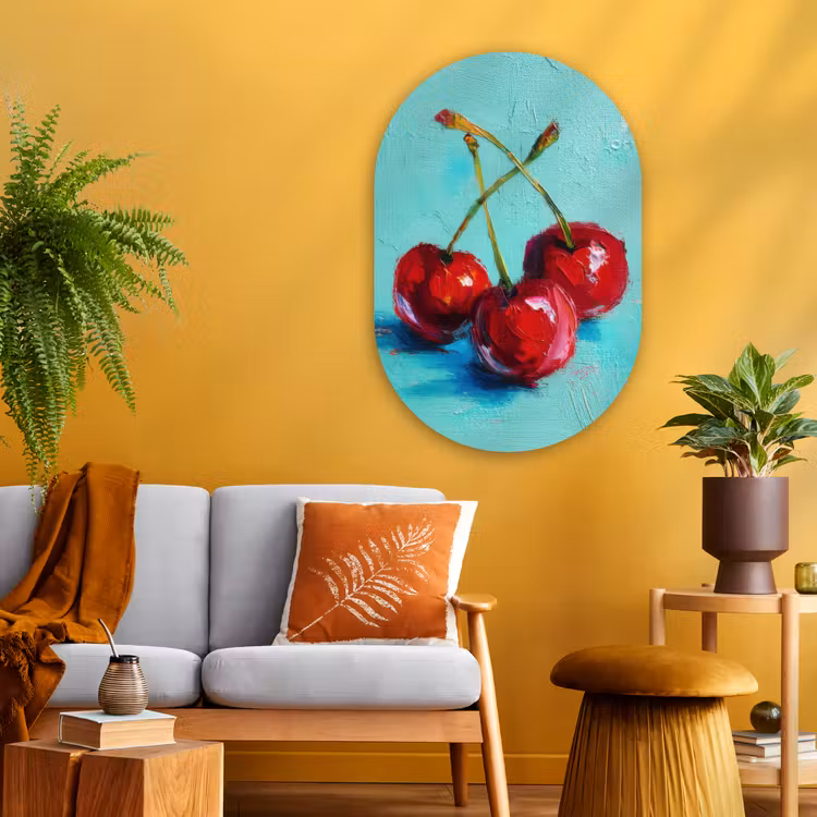 Kersen - Rood - Drie - Geverfd Wandcirkel Ovaal Glas middel -sfeer4