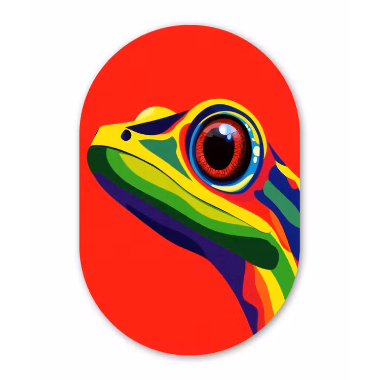 Kikker - Kleurrijk - Strepen - Ogen Wandcirkel Ovaal Glas middel -3d