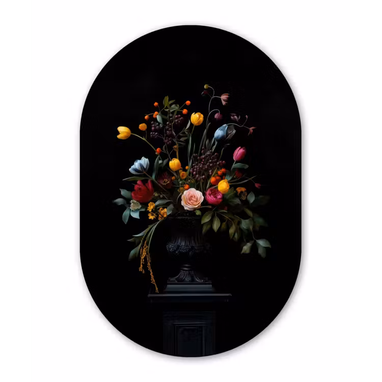 Klassiek - Vaas - Boeket - Bloemen Wandcirkel Ovaal Glas middel -3d