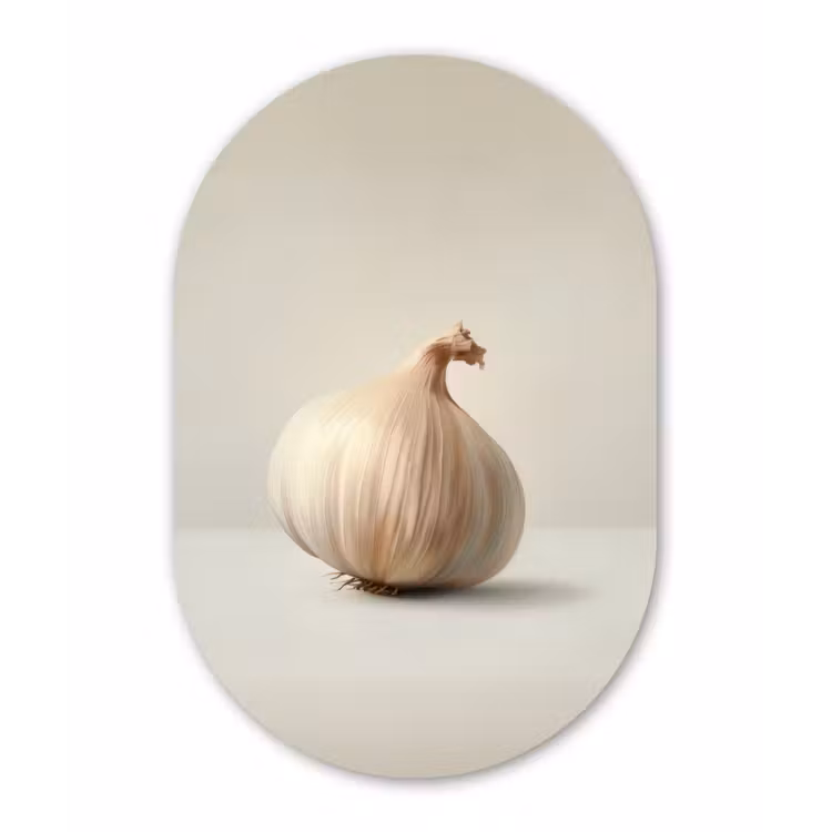 Knoflook - Natuurlijk - Beige Wandcirkel Ovaal Glas middel -3d