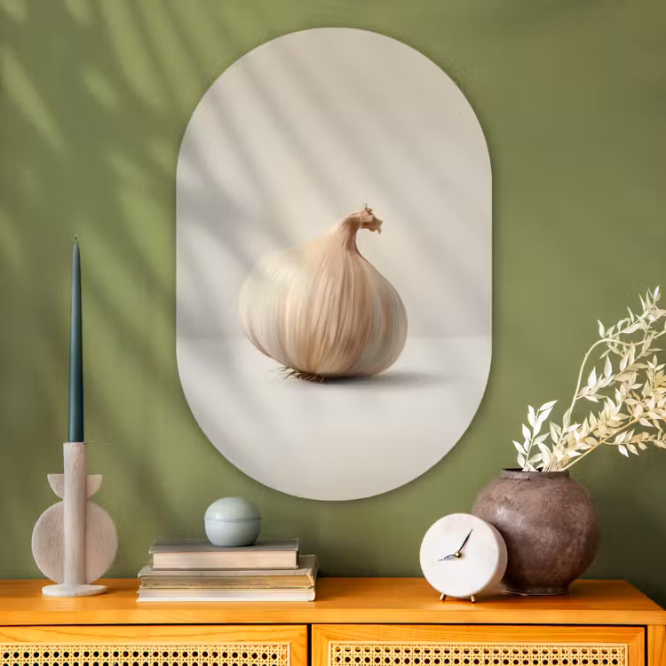 Knoflook - Natuurlijk - Beige Wandcirkel Ovaal Glas middel -sfeer2