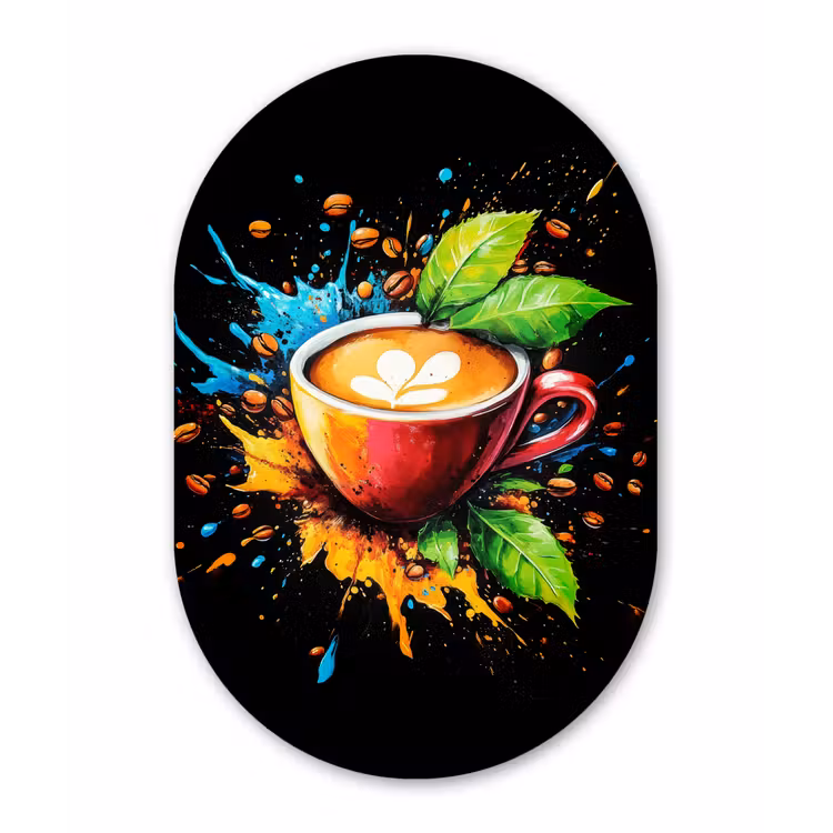Koffie - Graffiti - Drinken - Abstract Wandcirkel Ovaal Glas middel -3d