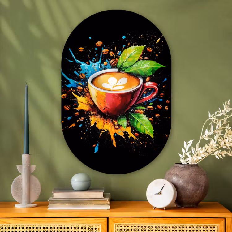 Koffie - Graffiti - Drinken - Abstract Wandcirkel Ovaal Glas middel -sfeer2