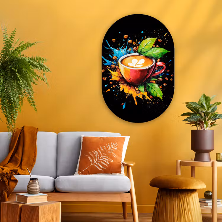 Koffie - Graffiti - Drinken - Abstract Wandcirkel Ovaal Glas middel -sfeer4