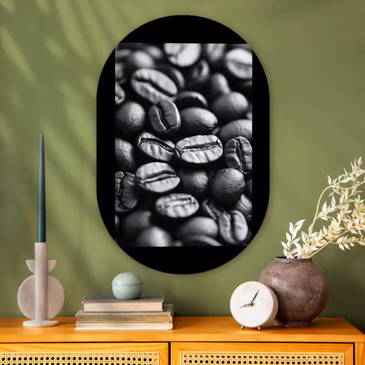 Koffiebonen - Zwart - Vintage Wandcirkel Ovaal Glas middel -sfeer2