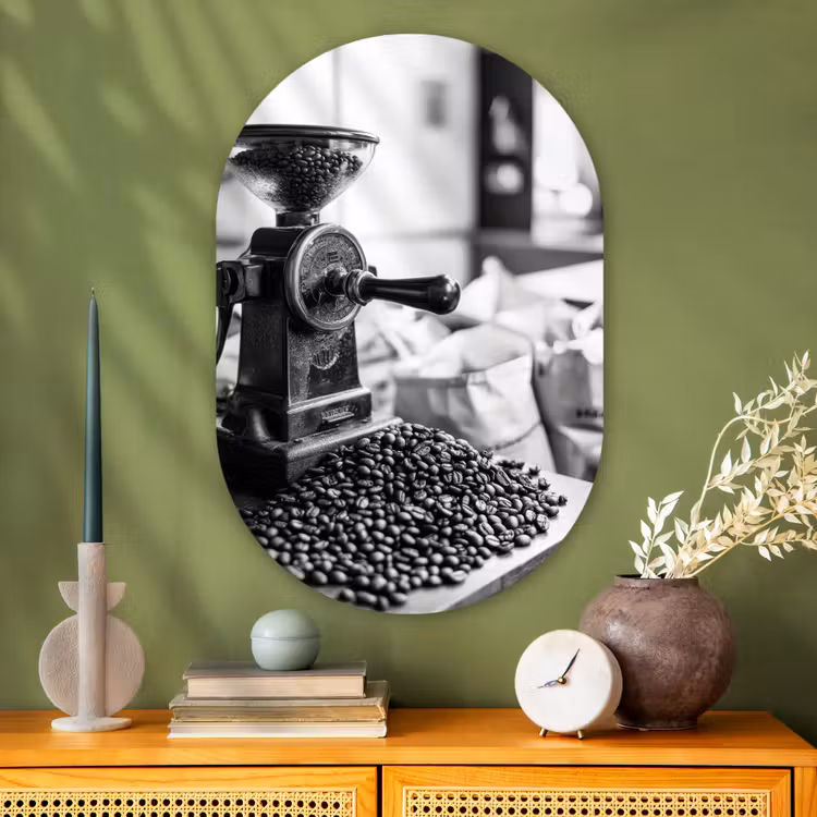 Koffiemolen - Gemalen - Vintage Wandcirkel Ovaal Glas middel -sfeer2