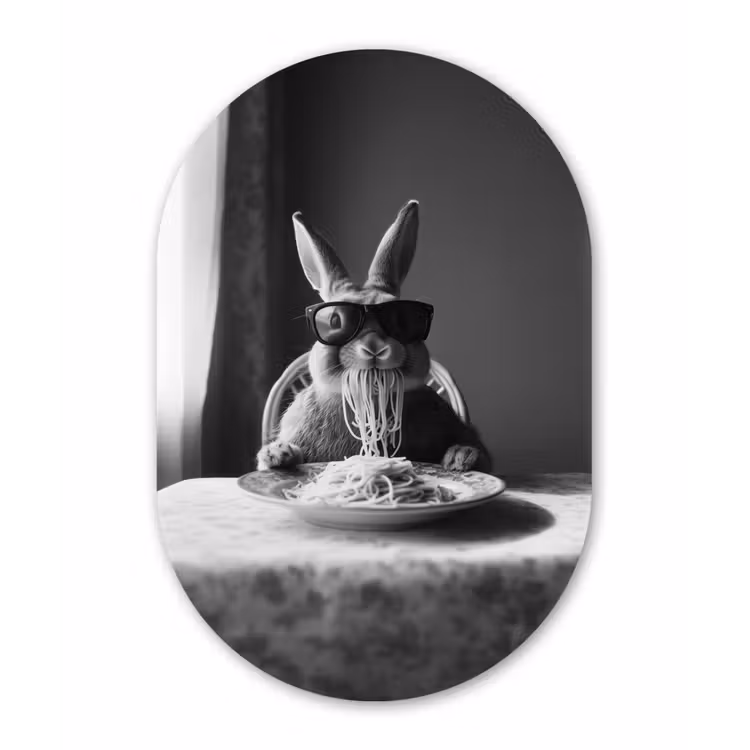 Konijn - Bunny - Zonnebril - Tafelkleed - Pasta - Schattig Wandcirkel Ovaal Glas middel -3d