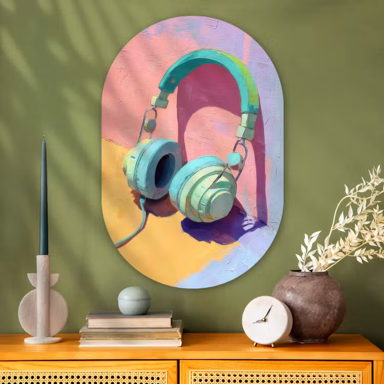 Koptelefoon - Mintgroen - Draad Wandcirkel Ovaal Glas middel -sfeer2