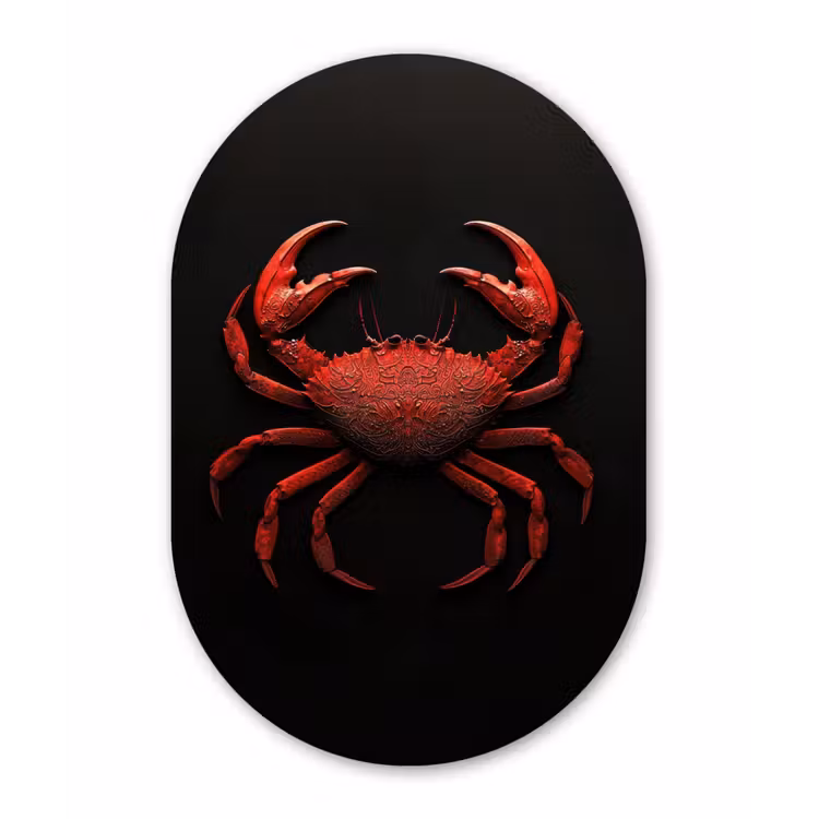 Krab - Rood - Vissen - Schaaldieren Wandcirkel Ovaal Glas middel -3d