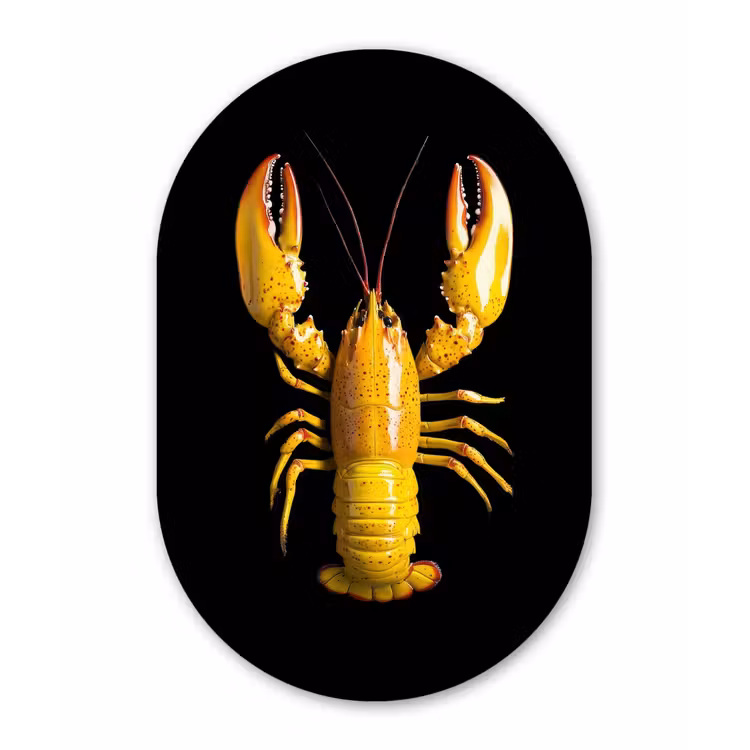 Kreeft - Geel - Stippen - Effen Wandcirkel Ovaal Glas middel -3d
