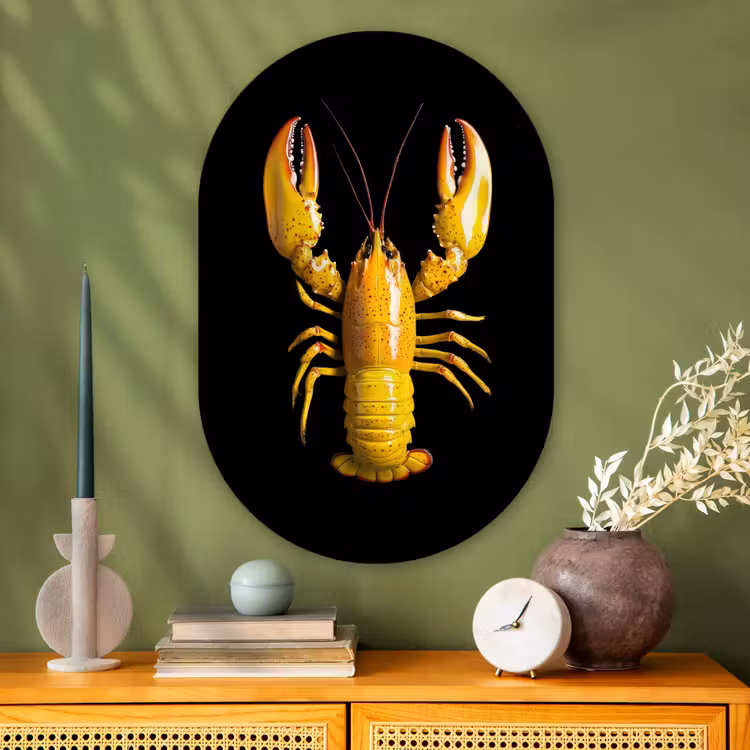 Kreeft - Geel - Stippen - Effen Wandcirkel Ovaal Glas middel -sfeer2