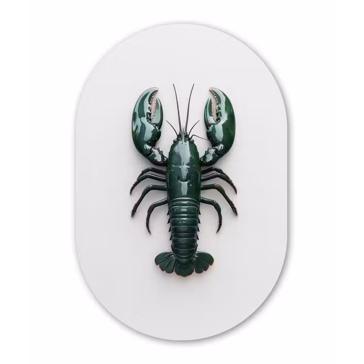 Kreeft - Glossier - Groen - Wit Wandcirkel Ovaal Glas middel -3d
