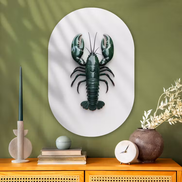 Kreeft - Glossier - Groen - Wit Wandcirkel Ovaal Glas middel -sfeer2