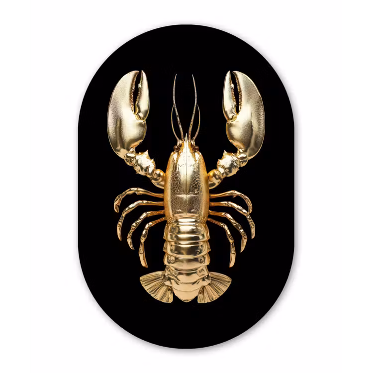 Kreeft - Goud - Textuur - Zwart Wandcirkel Ovaal Glas middel -3d