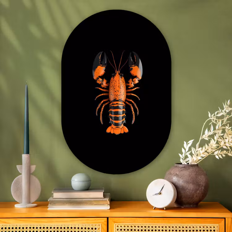 Kreeft - Oranje - Zwart - Modern Wandcirkel Ovaal Glas middel -sfeer2
