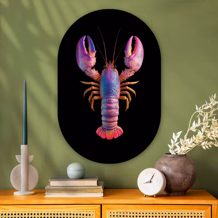 Kreeft - Paars - Roze - Zwart - Stippen - Lila Wandcirkel Ovaal Glas middel -sfeer2