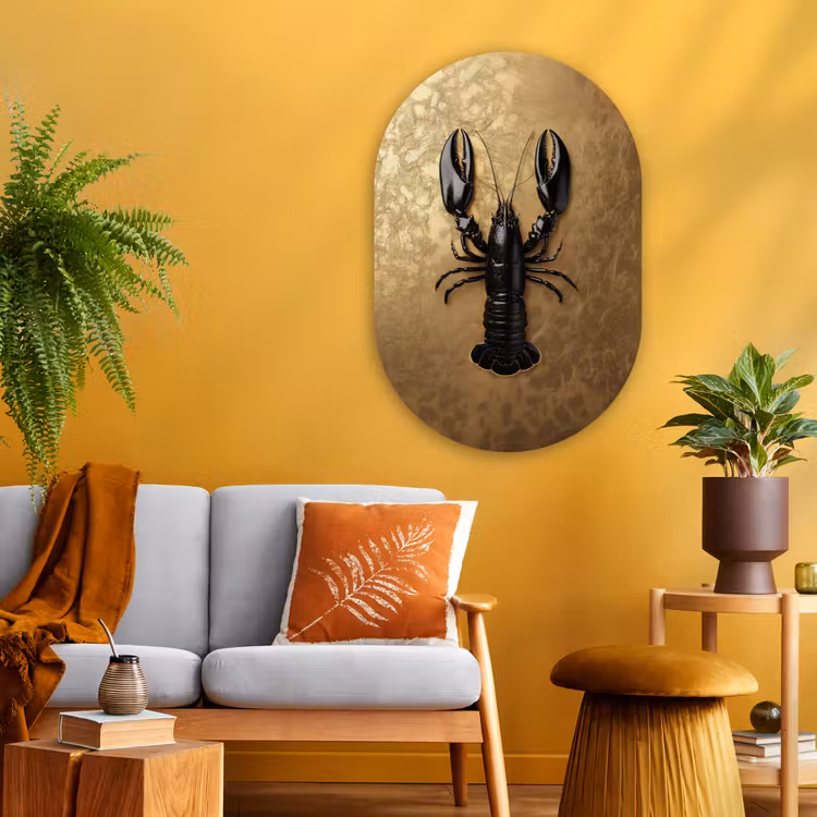 Kreeft - Zwart - Goud - Luxe Wandcirkel Ovaal Glas middel -sfeer4