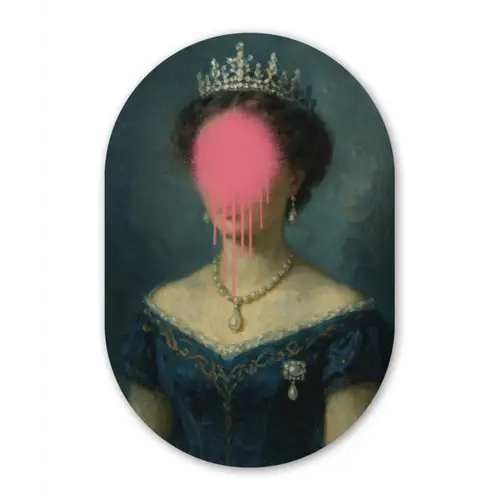 Kroon - Roze druipend verf - Portret Wandcirkel Ovaal Glas middel -3d