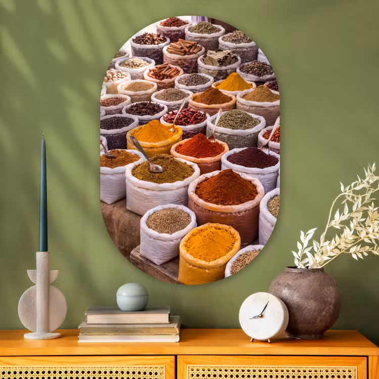 Muurovaal glas - Kruiden - Markt - Eten - Kruiden - Markt - Eten Wandcirkel Ovaal Glas middel