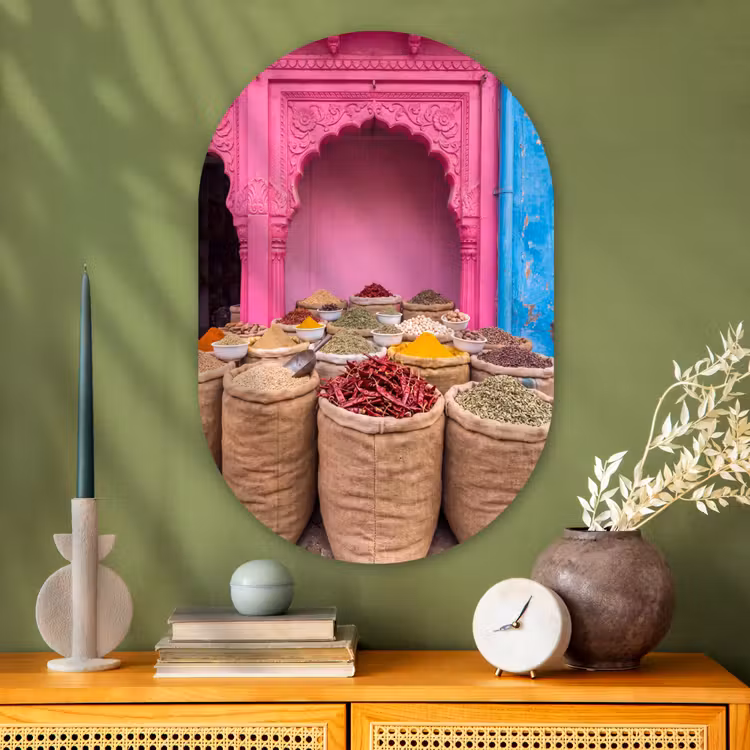 Muurovaal glas - Kruiden - Markt - Roze - Kruiden - Markt - Roze Wandcirkel Ovaal Glas middel