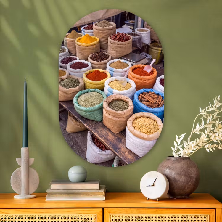 Muurovaal glas - Kruiden - Zakken - Markt - Kruiden - Zakken - Markt Wandcirkel Ovaal Glas middel