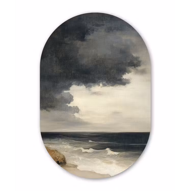 Kust - Golven - Rots - Storm Wandcirkel Ovaal Glas middel -3d