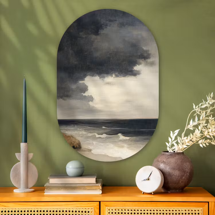 Kust - Golven - Rots - Storm Wandcirkel Ovaal Glas middel -sfeer2