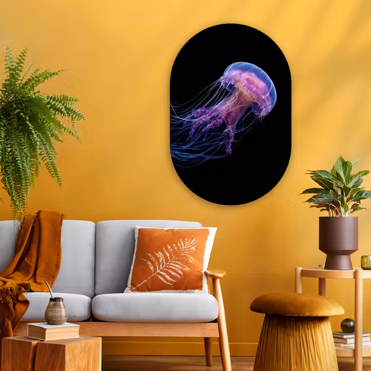 Kwal - Doorzichtig - Roze - Tentakels Wandcirkel Ovaal Glas middel -sfeer4