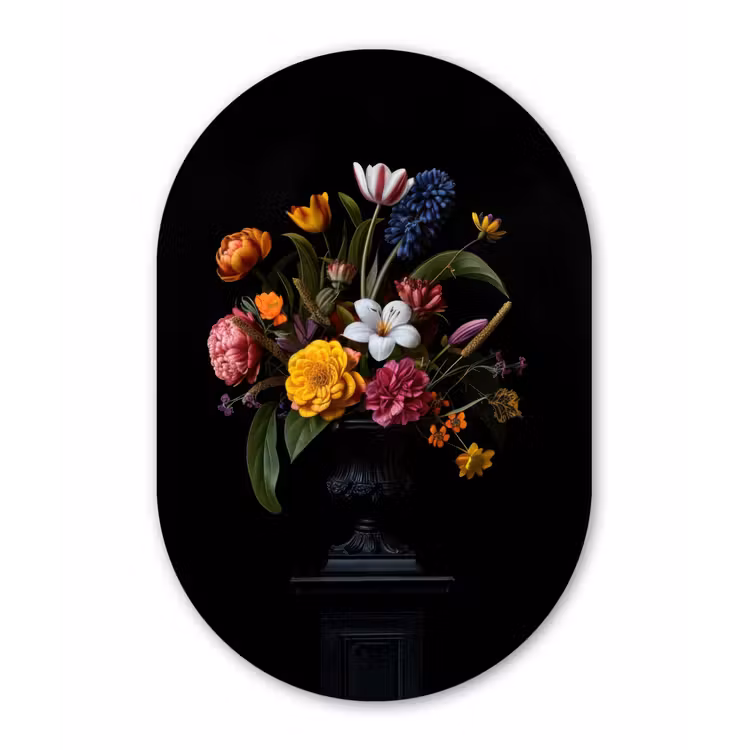 Lente - Bloemen - Klassiek - Vaas Wandcirkel Ovaal Glas middel -3d
