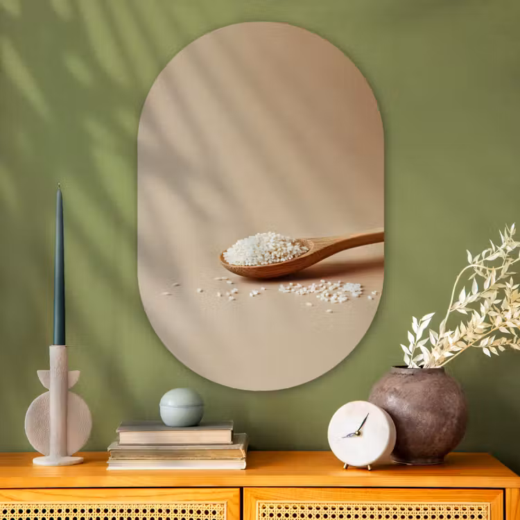 Lepel - Rijst - Hout - Beige Wandcirkel Ovaal Glas middel -sfeer2