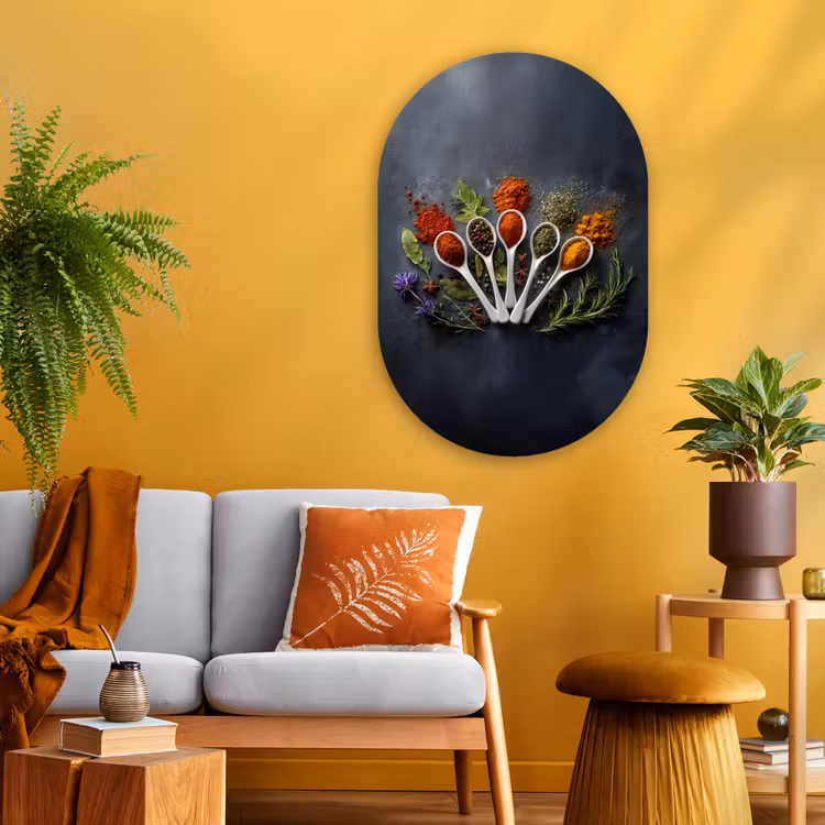 Lepels - Wit - Poeder - Kruiden Wandcirkel Ovaal Glas middel -sfeer4